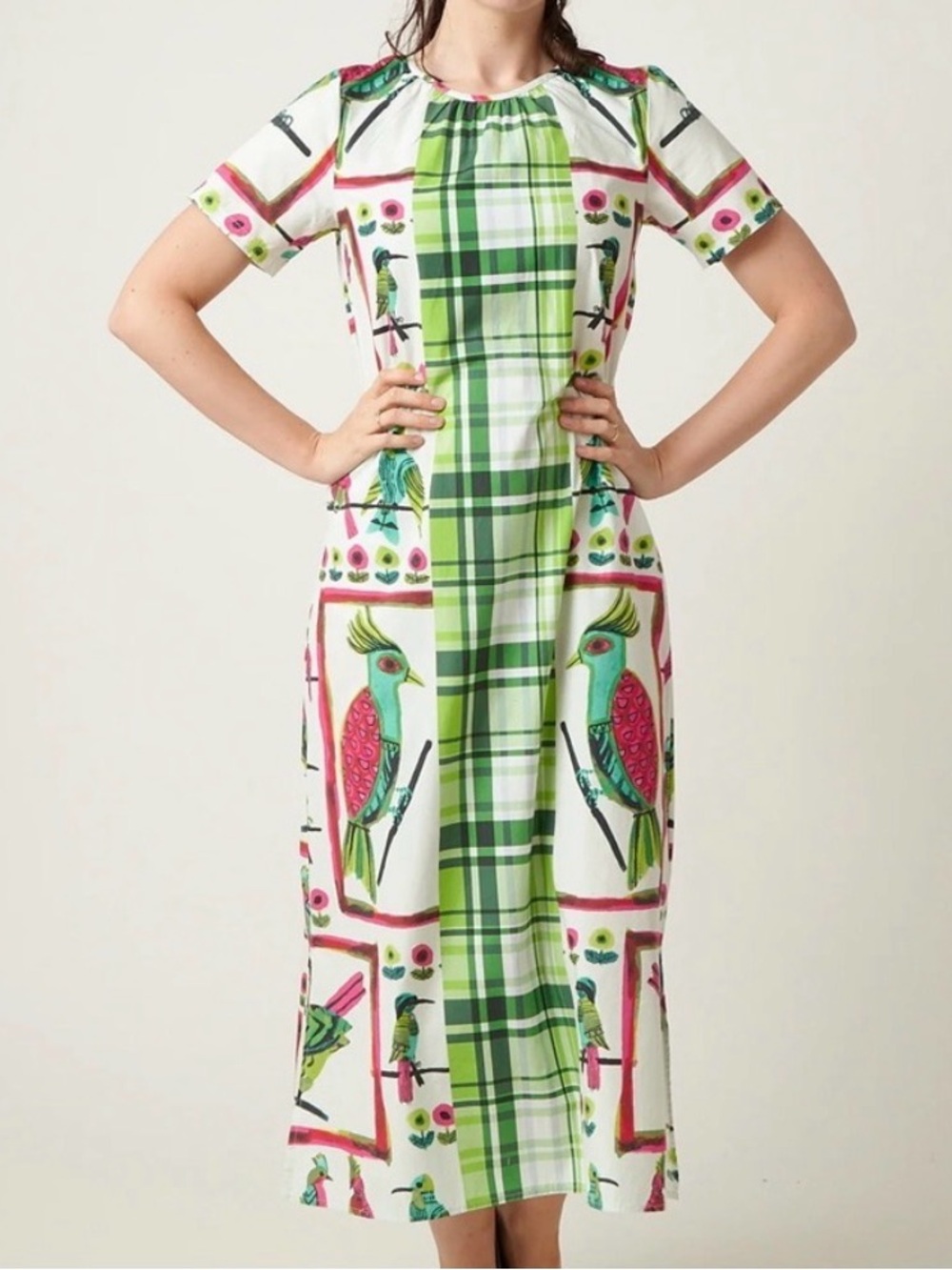 Frances Valentine Bird Is The Word Gingham-Print Cotton Maxi Dress.